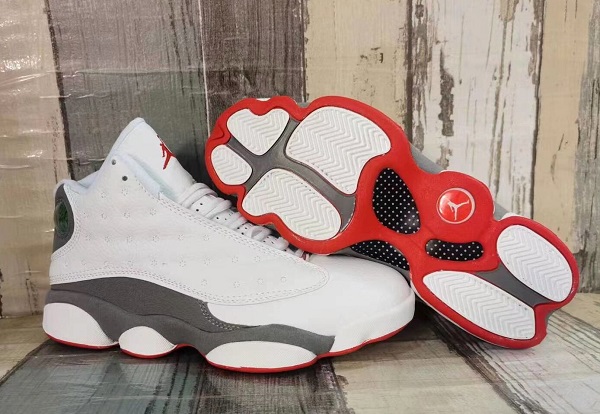 Women's White/Red/Gray Running weapon Air Jordan 13 Shoes 021